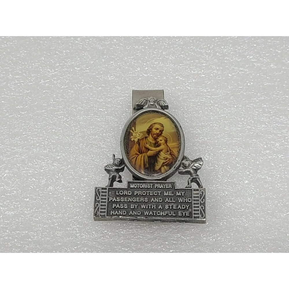 Vintage Motorist Pray Prayer Visor Clip Silver Tone